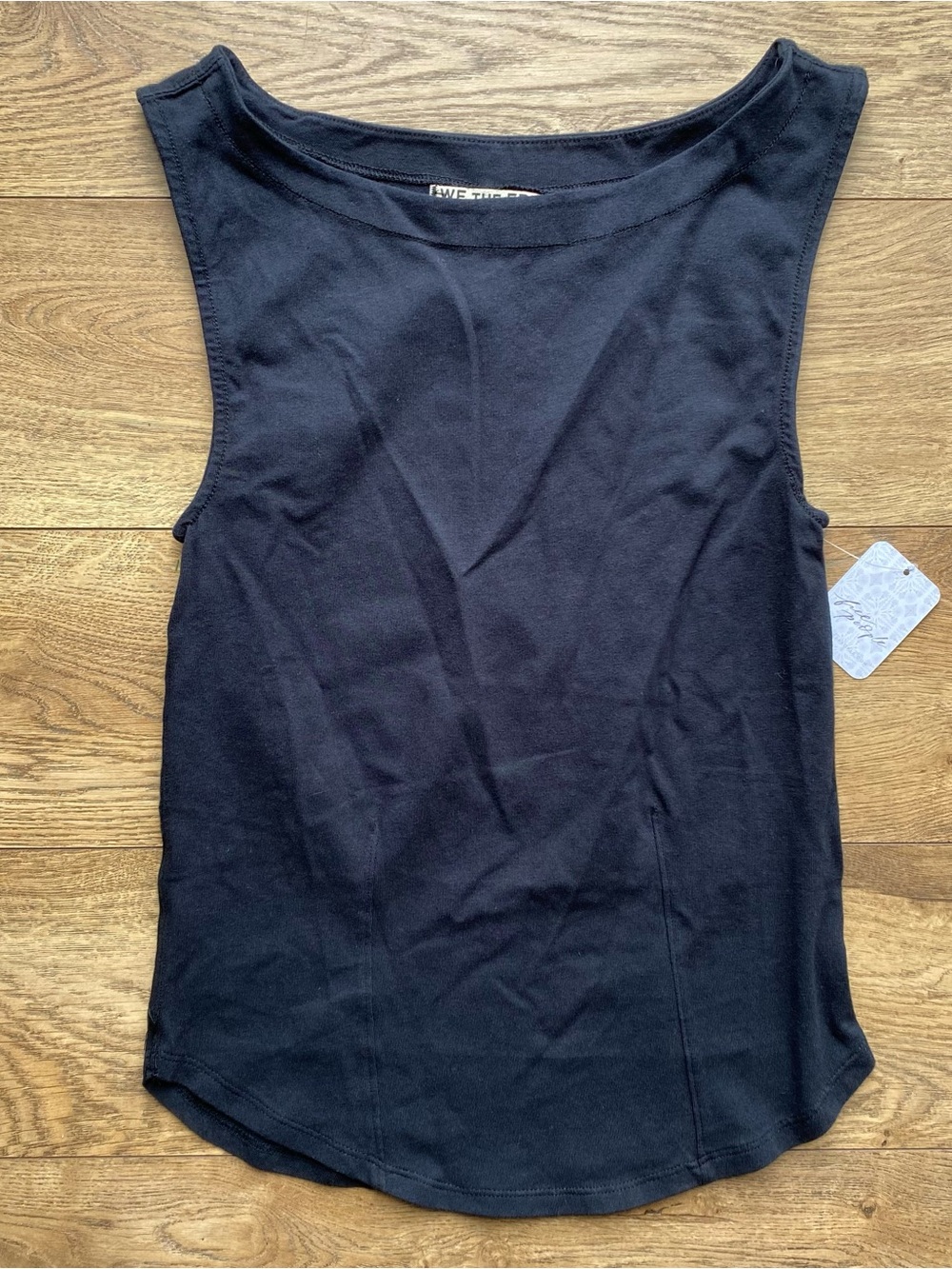 Free People Iconic Tank Top Black Boat Neck Curved Hem 104892138 Cotton Womens S